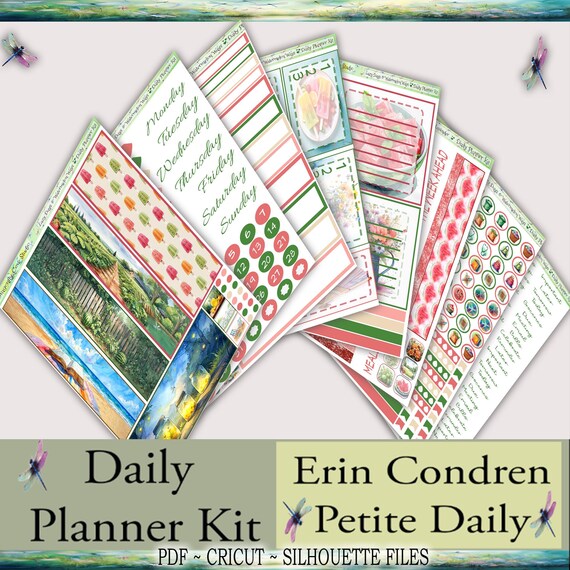 Erin Condren Petite Daily Planner Stickers | Lazy Days Watermelon Kit (PDF, Cricut, Silhouette Files)