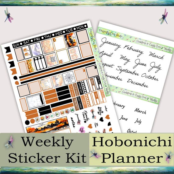 Hobonichi Planner Printable Stickers Kit Weekly  - Cauldrons & Candy Corn - Silhouette, Cricut Cut Files and PDF for Hand Cutting