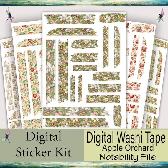 Notability Digital Washi Tape – Apple Orchard Theme | Cute Planner Stickers | Farmhouse-Themed Scrapbooking Supplies
