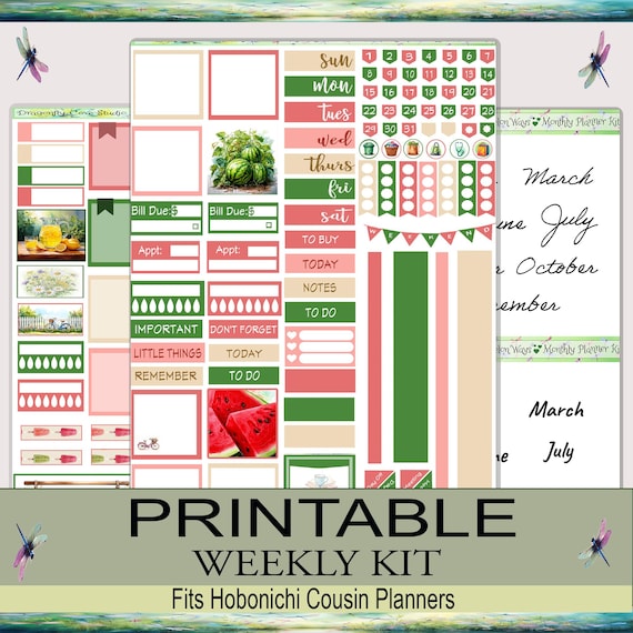 Hobonichi Cousin Planner Stickers | Weekly Kit | Lazy Days & Watermelon Ways (PDF, PNG, Silhouette Files)