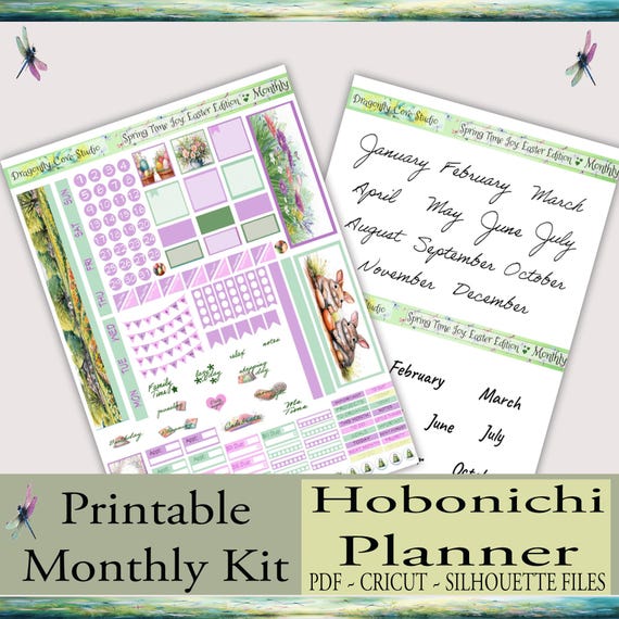 Hobonichi Planner Monthly Printable Planner Stickers Kit – Springtime Joy: Easter Edition | Silhouette & Cricut Cut Files + PDF