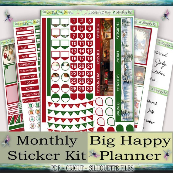 Big Happy Planner | Monthly Planner Stickers Kit | Mistletoe Cottage | Silhouette + Cricut + PDF for Hand Cutting