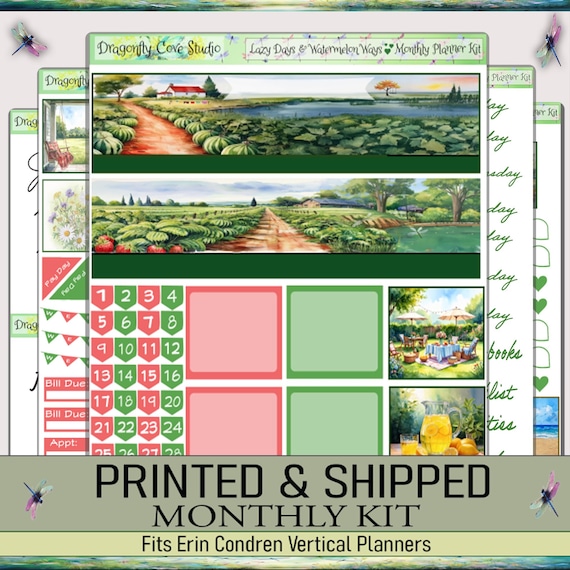 Erin Condren Vertical Monthly Planner Stickers Kit | Lazy Days & Watermelon Ways | Printed, Shipped