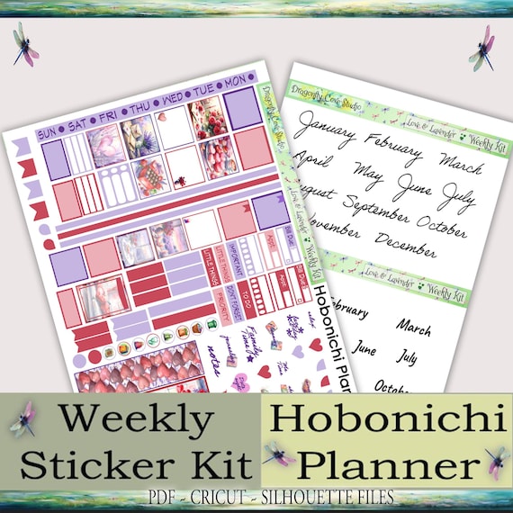 Love & Lavender Valentine Hobonichi Weekly Planner Stickers (Cricut, Silhouette, PDF Files)