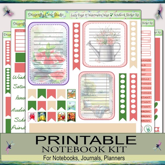 Notebook Stickers – Printable Lazy Days & Watermelon Ways Sticker Kit for Cricut, Silhouette, PDF