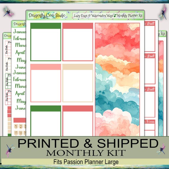 Passion Planner Large Sticker Kit | Cottagecore | Lazy Days & Watermelon Ways | Printed, Shipped