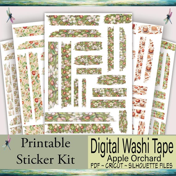 Printable Washi Tape – Apple Orchard Theme | Cricut, Silhouette, and PDF