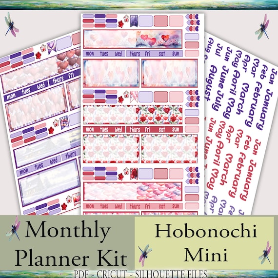 Hobonichi Mini Weekly Planner Printable Stickers Kit: Love & Lavender (PDF, Cricut, Silhouette)