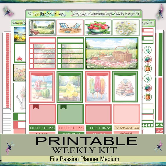 Passion Planner Medium| Weekly Kit | Digital | Lazy Days & Watermelon Ways | Silhouette, Cricut, PDF