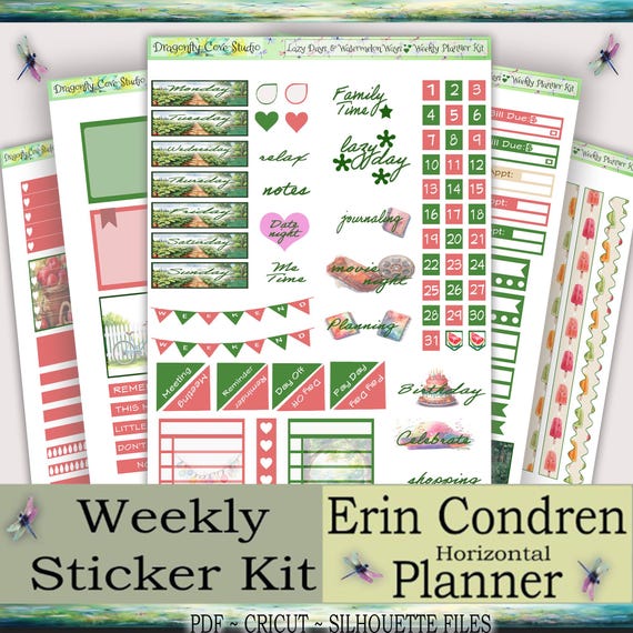 Erin Condren Horizontal Planner Stickers Kit | Lazy Days & Watermelon Ways | Silhouette + Cricut Cut Files + PDF