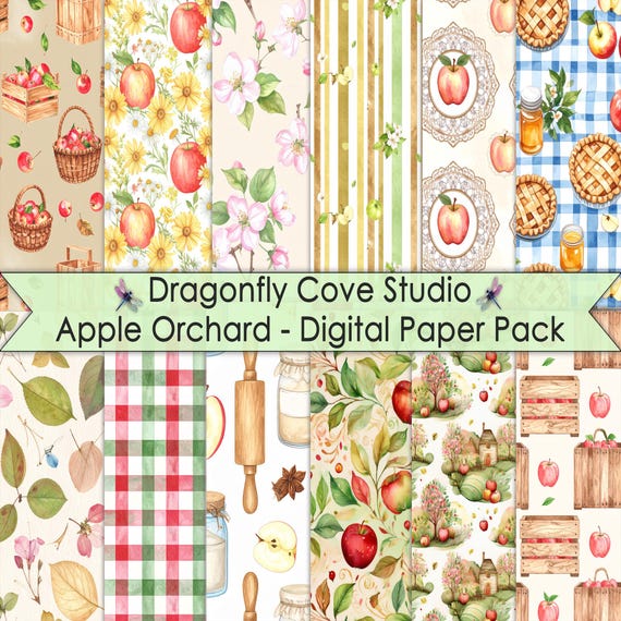 Digital Paper Pack – 6x6 Inch Apple Orchard PNG Backgrounds for Scrapbooking & Crafts