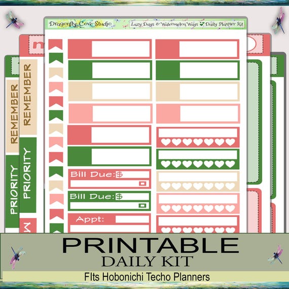 Hobonichi Techo Planner Stickers | Daily Kit | Lazy Days & Watermelon Ways (PDF, Cricut, Silhouette)