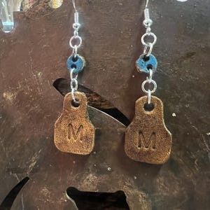 Leather Earrings, Playing Card Earrings, Tooled Leather Earrings, Ace of Hearts Earrings.