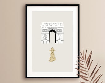 Arc de Triomphe Print Affiche Paris Print Francophile Birthday Gift French Dog Print French Print French Housewarming Gift French Museum Art