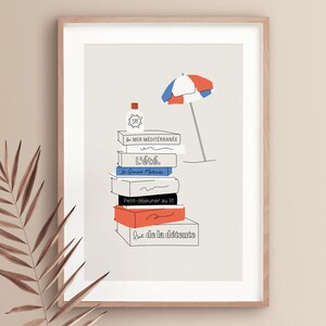 Impresión de verano Playa francesa Lectura Arte de la pared Regalo de cumpleaños francófilo Decoración francesa Impresión de arte francés Impresión del sur de Francia Regalo francófilo