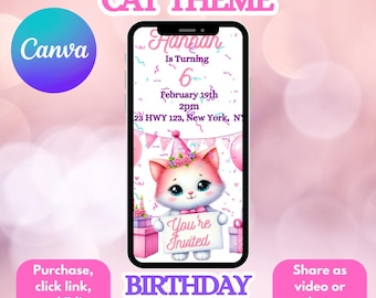 Animated Cat Birthday Invitation – Kitty Party Template (Digital)