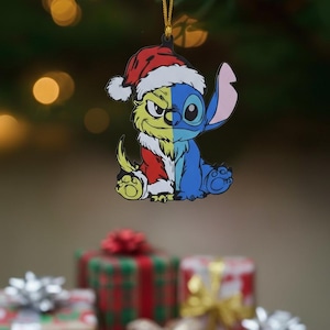 Two-Sided Fan Inspired - Grinch and Stitch Christmas Ornament | Double-Sided Xmas Ornament | Ornament Gift