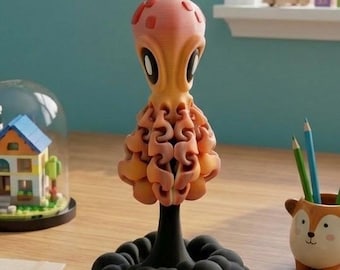 Magnetic Flexi Octopus 3D Printed Desk Toy | Articulated Octopus Fidget Toy w/ Ink Stand | Ocean Decor | Poseable Tentacle Toy | Desk decor
