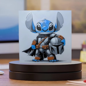 Stitch as The Mandalorian – 3D Hueforge Art Print | Star Wars & Disney Crossover Decor