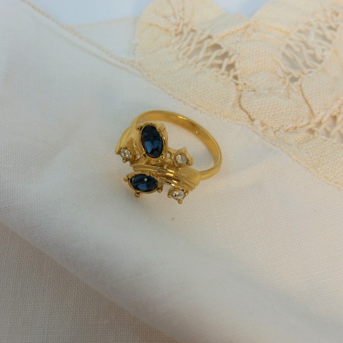 womens lab created blue sapphire sterling silver cocktail ring