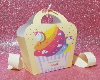 Kawaii Unicorn Cupcake Giftbag Cute Love Rainbow Birthday Party Treat basket Bag Packaging Editable Printable PDF