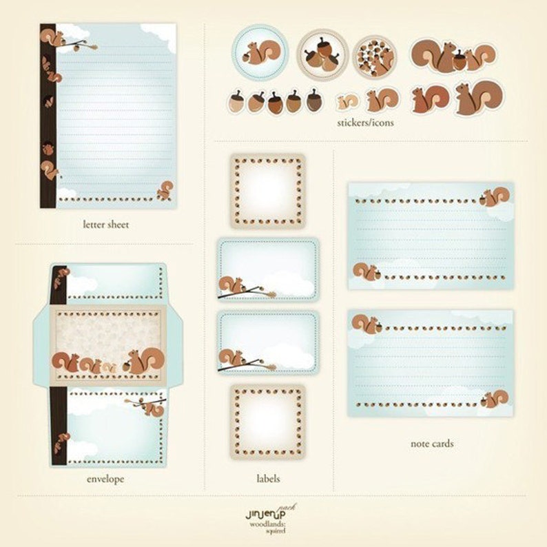 Woodlands Complete Digital Stationery Set Etsy