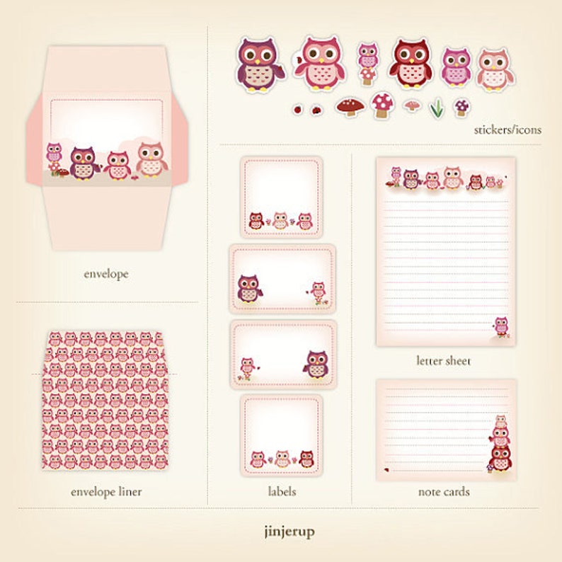 Woodlands Owl Stationery Printable PDF Etsy