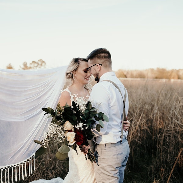 Boho Wedding Veil, Soft English Net Veil Champagne Ivory White Blush