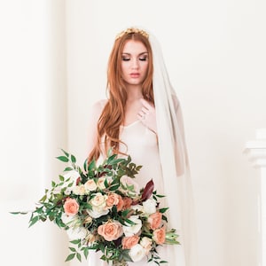 Silk Chiffon Wedding Veil, White Light Ivory Ivory or Blush