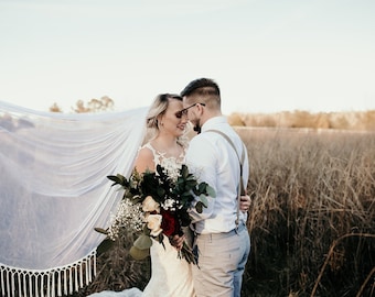 Boho Wedding Veil, Soft English Net Veil Champagne Ivory White Blush