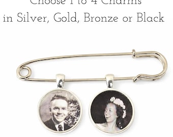 Aangepaste foto reversspeld, bruiloft corsages pin, gepersonaliseerde bruidsboeket bedel