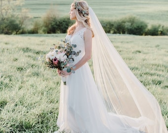 Voile de mariée doux, voile cathédrale, voile du bout des doigts, tulle résille anglais