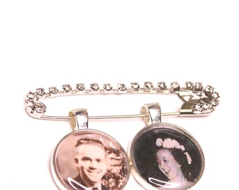 Gepersonaliseerde bruidsboeketbedel, boutonnière pin bruiloft, reversspeld aangepaste foto