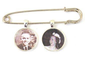 Wedding Boutonniere Pin, Custom Photo Lapel Pin, Personalized Bridal Bouquet Charm