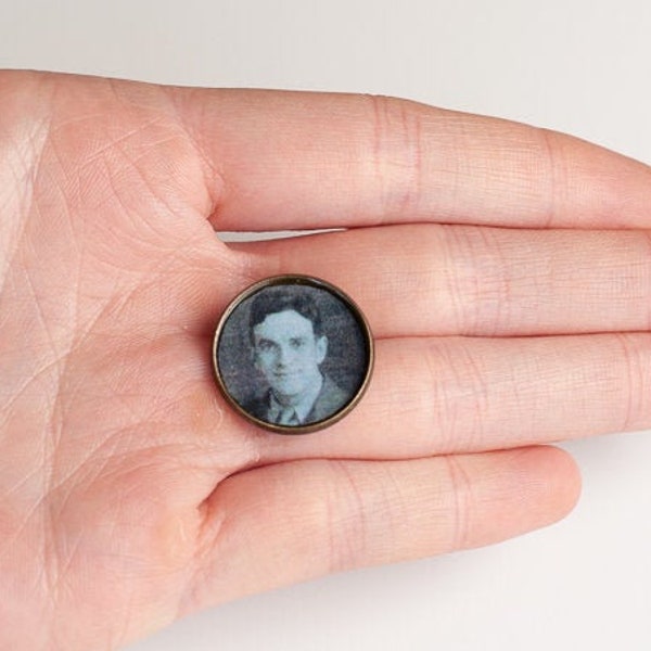 Custom Photo Lapel Pin, Wedding Boutonniere Pin, Memorial Photo Pin