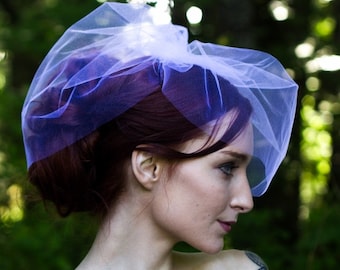 Ivoorkleurige tule vogelkooisluier: bruidsblusher met twee lagen, stijl uit de jaren 60