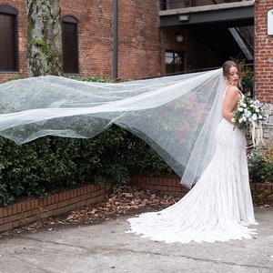 Cathedral Veil with Blusher, Drop Wedding Veil, Romantic Veil, Bridal Illusion Veil