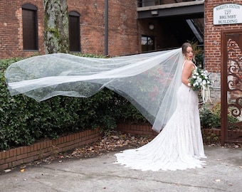 Cathedral Veil with Blusher, Drop Wedding Veil, Romantic Veil, Bridal Illusion Veil