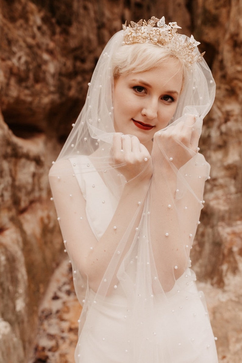 Wedding Veil, Pearl Veil, Fingertip Veil, Cathedral Veil image 5