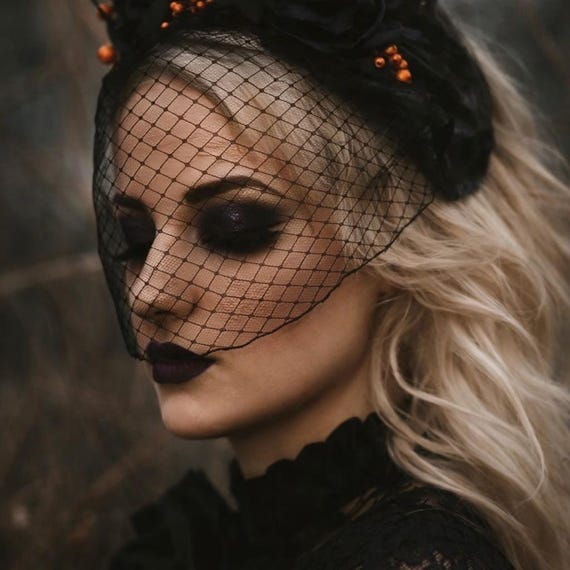 Black Russian Net Birdcage Bandeau Halloween Wedding Veil Bride Costume Birdcage Veil / Russian Veil / Elegant Couture and Classical  main image 3