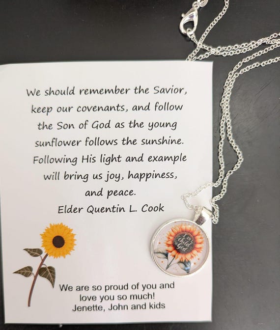 LDS Baptism Gift for Girls, Flower Necklace With Card Quote