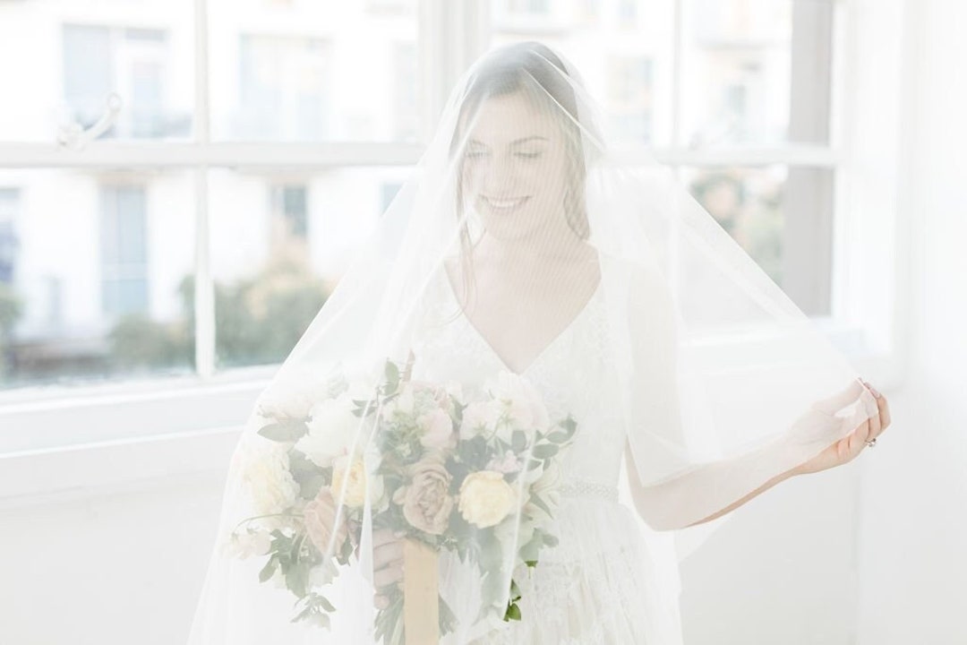 Soft Cathedral Wedding Veil With Blusher: English Net Tulle  display picture 1