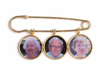 Gold Wedding Remembrance Pin, Custom Photo Lapel Pin, Personalized Bridal Bouquet Charm