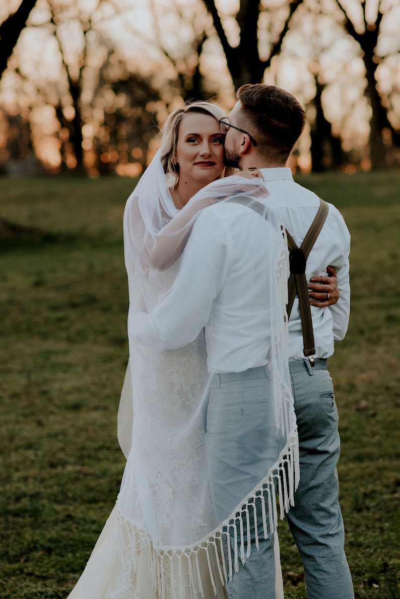 Boho Wedding Veil, Soft English Net Veil Champagne Ivory White Blush image 4