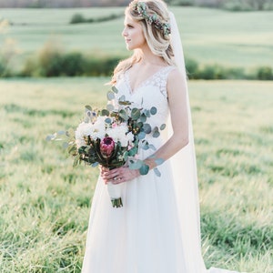 Beautiful soft English net veil in cathedral length, light ivory photo'd.