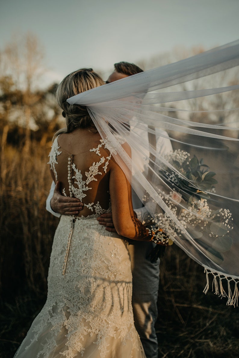 Boho Wedding Veil, Soft English Net Veil Champagne Ivory White Blush image 9