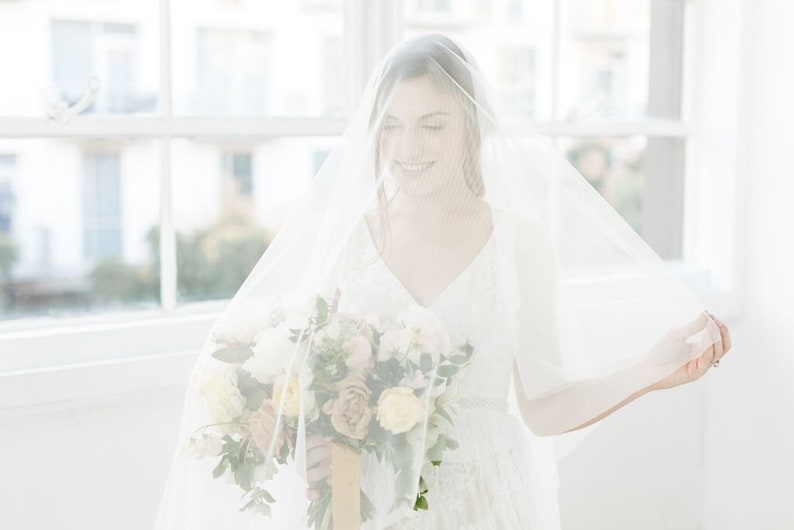 Soft Wedding Veil, Cathedral Wedding Veil with Blusher, Drop Wedding Veil, English Net Tulle image 1