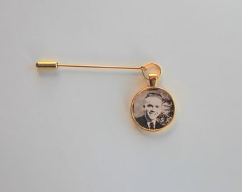 Custom Photo Lapel Pin, Wedding Boutonniere Pin, Memorial Photo Pin, Silver or Gold or Bronze