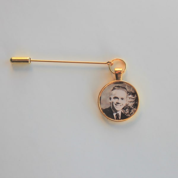 Custom Photo Lapel Pin, Wedding Boutonniere Pin, Memorial Photo Pin, Silver or Gold or Bronze