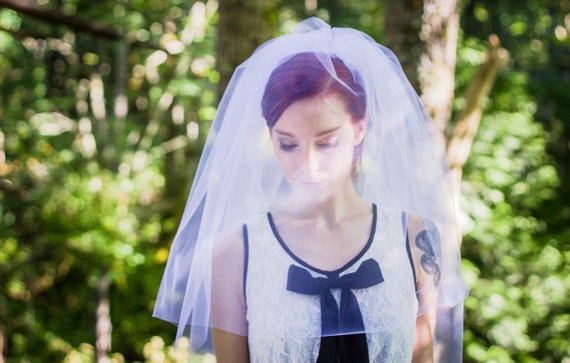 Wedding Veil with Blusher, Two Tier Veil
